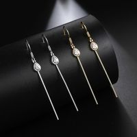 Womens Drop-shaped Electroplated Copper Inlay Zircons Simple Long Drop-shaped Female Earrings Tm190423118869 main image 3