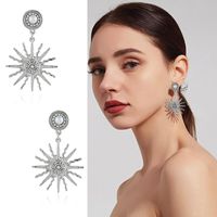 Womens Sun Rhinestone  Exaggerated Sun Flower Alloy Earrings Kq190423118948 main image 1