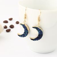 Wholesale Jewelry 1 Pair Retro Moon Alloy Natural Stone Imitated Resin Drop Earrings main image 4