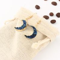 Wholesale Jewelry 1 Pair Retro Moon Alloy Natural Stone Imitated Resin Drop Earrings main image 3