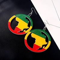 Womens Geometric Creative African Round Multicolored Map  Wood Earrings Go190430120028 main image 4