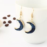 Wholesale Jewelry 1 Pair Retro Moon Alloy Natural Stone Imitated Resin Drop Earrings sku image 1