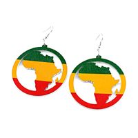 Womens Geometric Creative African Round Multicolored Map  Wood Earrings Go190430120028 sku image 1