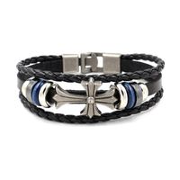 Europäisches Und Amerikanisches Cross-mirror-e-commerce-angebot Neues Paar Schnalle Leder Armband Retro-legierung Kreuz Gewebtes Rindsleder Armband main image 6