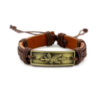 Unisex Leaf Braided Alloy Maple Leaf Vintage Cowhide Leather Bracelet Nhhm121431 sku image 1