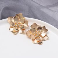 Womens Floral Plating Vintage Textured Metal Three-dimensional Flower  Alloy Earrings Nhjj121550 main image 1