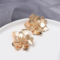 Womens Floral Plating Vintage Textured Metal Three-dimensional Flower  Alloy Earrings Nhjj121550 main image 4