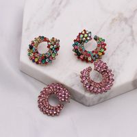 Fashion C Shape Diamond Alloy Artificial Gemstones Earrings Ear Studs main image 3