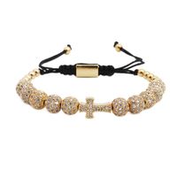 Europäischer Und Amerikanischer Schmuck Express Verkauf Von Mikro-eingelegtem Zirkon-kreuz-armband Kupfer Perlen Gewebtes Armband Woven Bracelet sku image 4