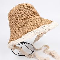 Chapeau De Paille Dentelle Chapeau De Paille D'été De Femmes Sortie Japonais Dentelle Ouverture Arrière Doux Parasol Grand Brim Main Seau Chapeau main image 11