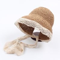 Chapeau De Paille Dentelle Chapeau De Paille D'été De Femmes Sortie Japonais Dentelle Ouverture Arrière Doux Parasol Grand Brim Main Seau Chapeau sku image 3