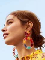 Womens Round Hand-woven Double Circle Alloy Earrings Nhll123869 main image 1