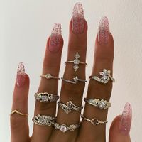 Europäische Und Amerikanische Grenz Überschreitende Neue Accessoires Mode Diamant Wasser Tropfen Blume Himmel Kreuz Kombination 11-teiliger Ring main image 2