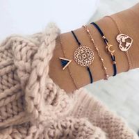 2019 Ornement Bohème Creux Pièce Ronde Croix-frontière Nouvelle Arrivée Amour Lune Alliage Bracelet 5-pièces Ensemble main image 2