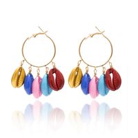 Ornement Cercle Personnalité Multi-couche Ethnique Boucles D'oreilles Femelle Plage Couleur Exagéré Pulvérisation Peinture Shell Boucles D'oreilles main image 5