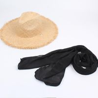 Européen Et Américain Nouveau Raphia Naturel Écharpe Ruban Bowknot Grand Bord Chapeau De Paille D'été Plage De Voyage Chapeau De Soleil Pour Femmes main image 4