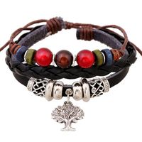 Vente Chaude Accessoires Tissé En Cuir Bracelet Drawable Réglable Arbre De Vie Pendentif Perlé Bovins En Cuir Bracelet main image 2