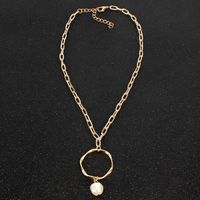 Ornement De Mode Coréenne Style Hoop Et Perle Pendentif Géométrique Cercle Collier Clavicule Chaîne Chic main image 3