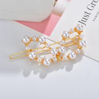 Japonais Et Coréen Minimaliste Creative Perle Coeur Couronne Bar Barrette Net Rouge Or Incrusté Perle Barrettes main image 4