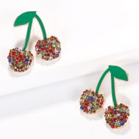 Womens Fruit Paint Cherry With Rhinestones Alloy Earrings Nhjq126707 main image 4