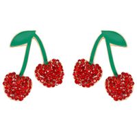 Womens Fruit Paint Cherry With Rhinestones Alloy Earrings Nhjq126707 sku image 3