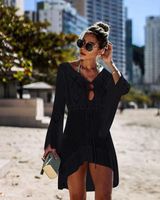 European And American New Hollow-out Knitted Dress Bell Sleeve Beach Jacket Sexy Bikini Blouse Sun Protection Clothing Swimsuit Outwear main image 11