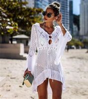 European And American New Hollow-out Knitted Dress Bell Sleeve Beach Jacket Sexy Bikini Blouse Sun Protection Clothing Swimsuit Outwear main image 8