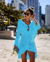 European And American New Hollow-out Knitted Dress Bell Sleeve Beach Jacket Sexy Bikini Blouse Sun Protection Clothing Swimsuit Outwear main image 6