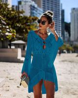 European And American New Hollow-out Knitted Dress Bell Sleeve Beach Jacket Sexy Bikini Blouse Sun Protection Clothing Swimsuit Outwear main image 3