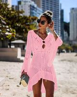 European And American New Hollow-out Knitted Dress Bell Sleeve Beach Jacket Sexy Bikini Blouse Sun Protection Clothing Swimsuit Outwear main image 2