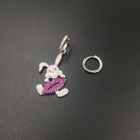 Fashion Bunny And Lips Asymmetric Micro-set Zircon Earrings Nhwk127040 main image 2