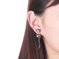 Sterling Argent Aiguille Chat Queue Swing Boucles D'oreilles Mignon Doux Creative Boucles D'oreilles Hippie Micro-incrusté Réel Or Placage main image 6