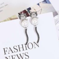 Sterling Argent Aiguille Chat Queue Swing Boucles D'oreilles Mignon Doux Creative Boucles D'oreilles Hippie Micro-incrusté Réel Or Placage sku image 2