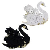 Flower Black And White Swan Embroidery Cloth Sticker Nhlt127515 main image 1