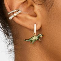Europäische Und Amerikanische Mode Mode Niedliche Reine Kleine Dinosaurier Ohrringe Legierung Diamant Kreative Niedliche Tyranno Saurus Rex Ohrringe Frauen main image 1
