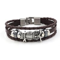 Fabrik Direkt Vertrieb Europäische Und Amerikanische Retro-eulen Rindsleder Armband Herren Gewebtes Armband Cross-spiegel E-commerce-angebot sku image 2