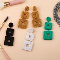 Creative Woven Double-sided Rice Beads Square Earrings Nhas128323 main image 4