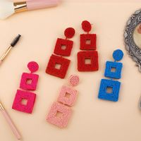 Creative Woven Double-sided Rice Beads Square Earrings Nhas128323 main image 5