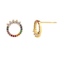 Creative Jeune Fille Coeur Coloré Zircon Boucles D'oreilles De Femmes Simple Mode Double Rangée Couronne Boucle D'oreille Diamant Boucles D'oreilles Erq25 sku image 1