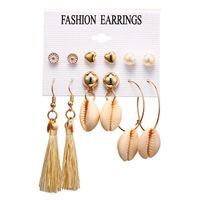 Creative Vintage Flowers Love Shell Pendant Earrings Set Nhpj128270 sku image 1