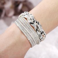 Hot Drilling Multi-layer Winding Flannel Woven Leather Bracelet Nhpj128271 sku image 1