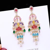 2021 Printemps Européen Et Américain Personnalisé Gland Boucles D'oreilles Longue Couleur Zircon Boucles D'oreilles Nouveau Style Goutte D'eau Boucles D'oreilles Pour Les Femmes main image 2