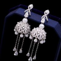 Fashion Micro-inlaid Zircon Tassel Beads Earrings Nhdo129019 main image 2