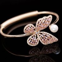 Nouvelle Mode Japonaise Et Coréenne Main Anneau Ouvert Réglable Bracelet Femelle Rose Zircon Creux Perle Papillon Bracelet main image 1