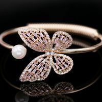 Nouvelle Mode Japonaise Et Coréenne Main Anneau Ouvert Réglable Bracelet Femelle Rose Zircon Creux Perle Papillon Bracelet main image 7