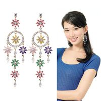 Womens Fashion Color Zircon Flower Tassel Earrings Nhdo129044 main image 3