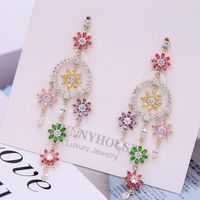 Womens Fashion Color Zircon Flower Tassel Earrings Nhdo129044 main image 5