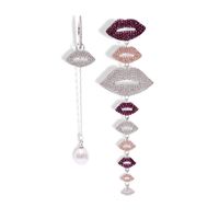 Womens Fashion Asymmetrical Micro-inlay Rhinestone Lips Earrings Nhdo129005 sku image 1