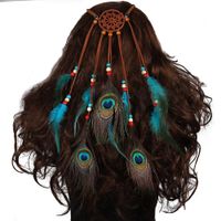 Bohème Ethnique Style 2019 Nouveau Réel Paon Fourrure Cheveux Accessoires De Mode D'été Exagérée Plume Cheveux Accessoires main image 17