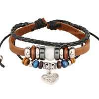 Peach Heart Beaded Leather Alloy Bracelet Nhpk129803 main image 2